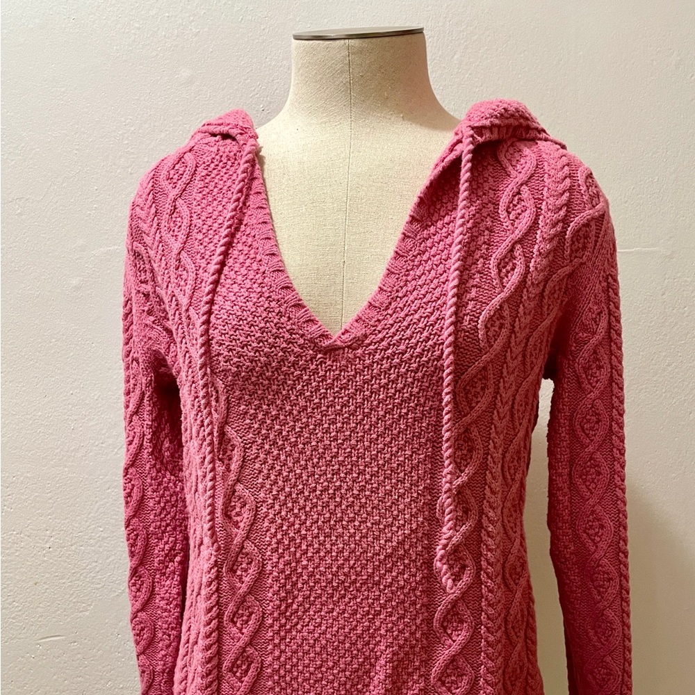 Vintage Polo Ralph Lauren Pink Cable Knit Hooded Sweater - Size Small - EUC 🌟 - Picture 3 of 15